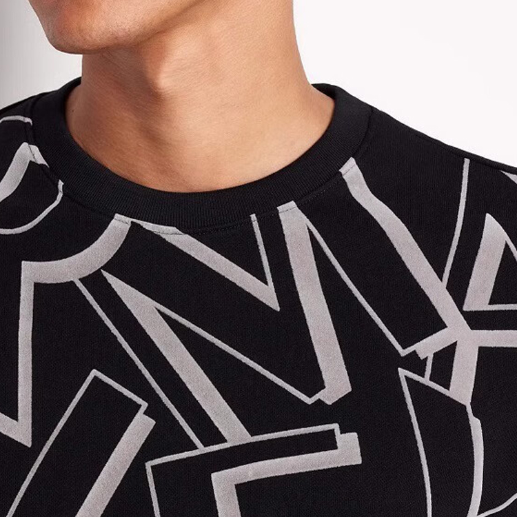 Cheap Armani Exchange FW23 黑色圓領運動衫 與植絨字母印花 6RZMBA-ZJBWZ-1200