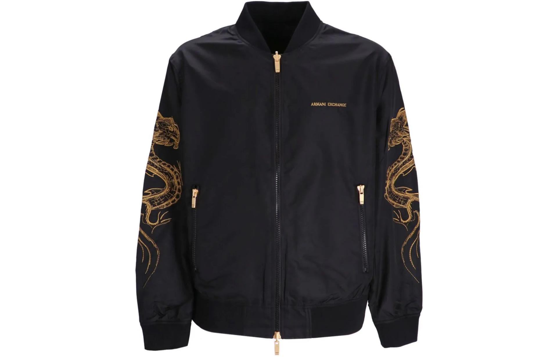 ARMANI EXCHANGE FW23 Dragon Logo Embroidered Black Jacket for Men. 3DZB10-ZNUBZ-1200