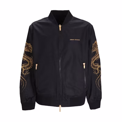 ARMANI EXCHANGE FW23 Dragon Logo Embroidered Black Jacket for Men. 3DZB10-ZNUBZ-1200