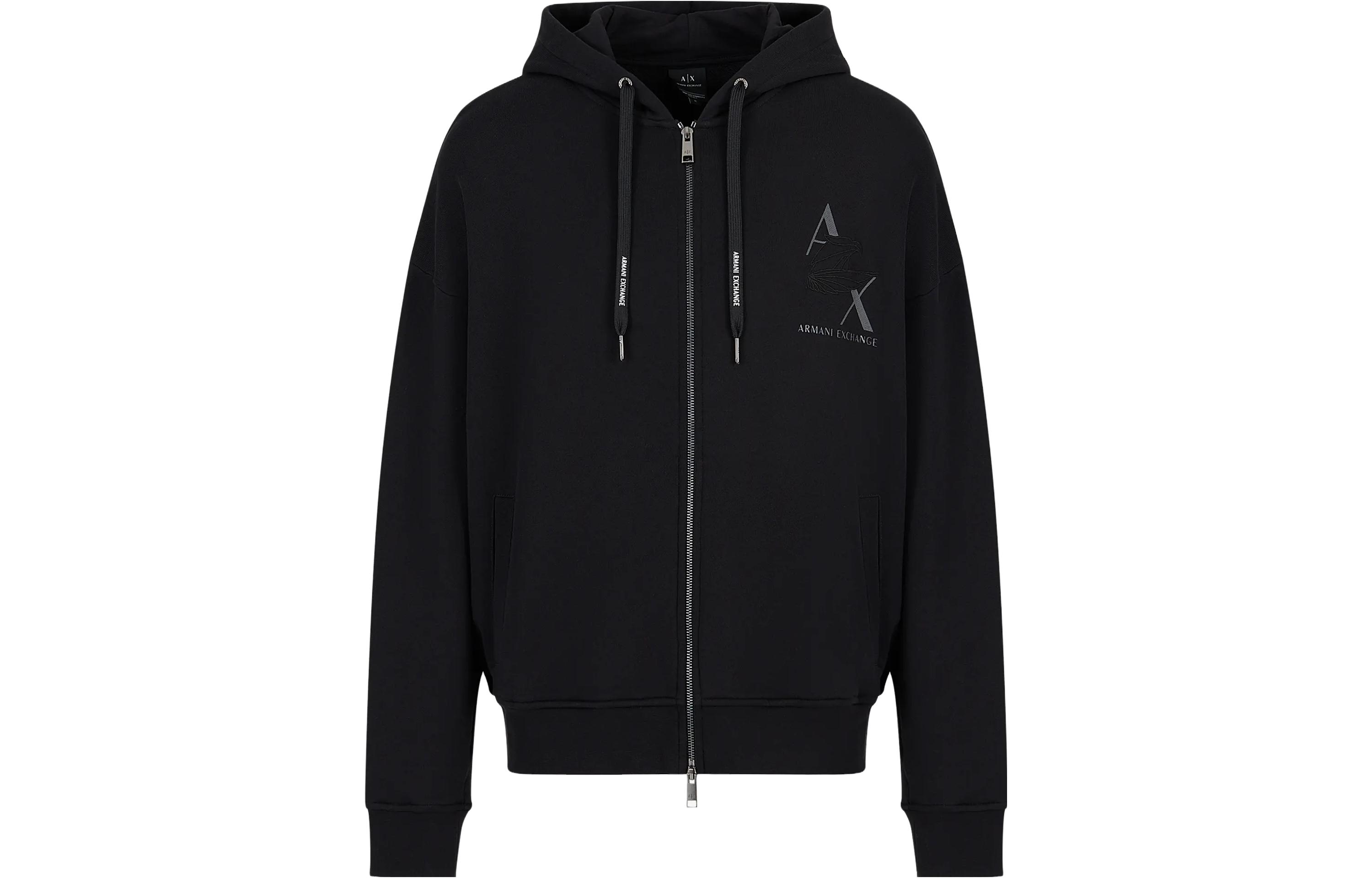 Armani Exchange FW23 Letter Print Zip Hoodie Black 6RZMAL-ZJ9KZ-1200