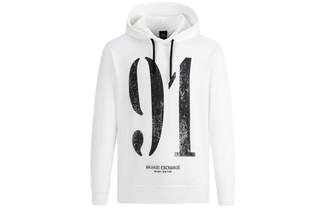 Armani Exchange FW23 Logo Print Hoodie White Pullover Sweatshirt 6RZM01-ZJ4XZ-1116