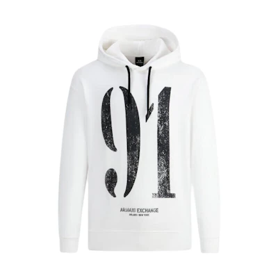 Armani Exchange FW23 Logo Print Hoodie White Pullover Sweatshirt 6RZM01-ZJ4XZ-1116