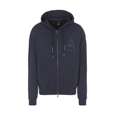 Armani Exchange FW23 Navy Blue Letter Print Zip-Up Drawstring Sweatshirt 6RZMAL-ZJ9KZ-1510