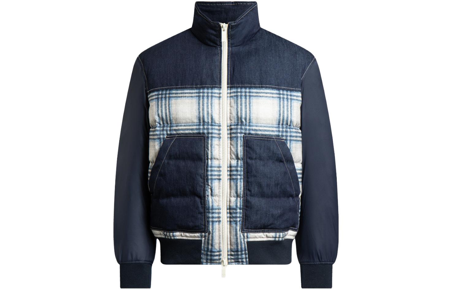 Armani Exchange FW23 Plaid Patchwork Turtleneck Down Jacket  Denim Blue 6RZBD2-Z198Z-25ET