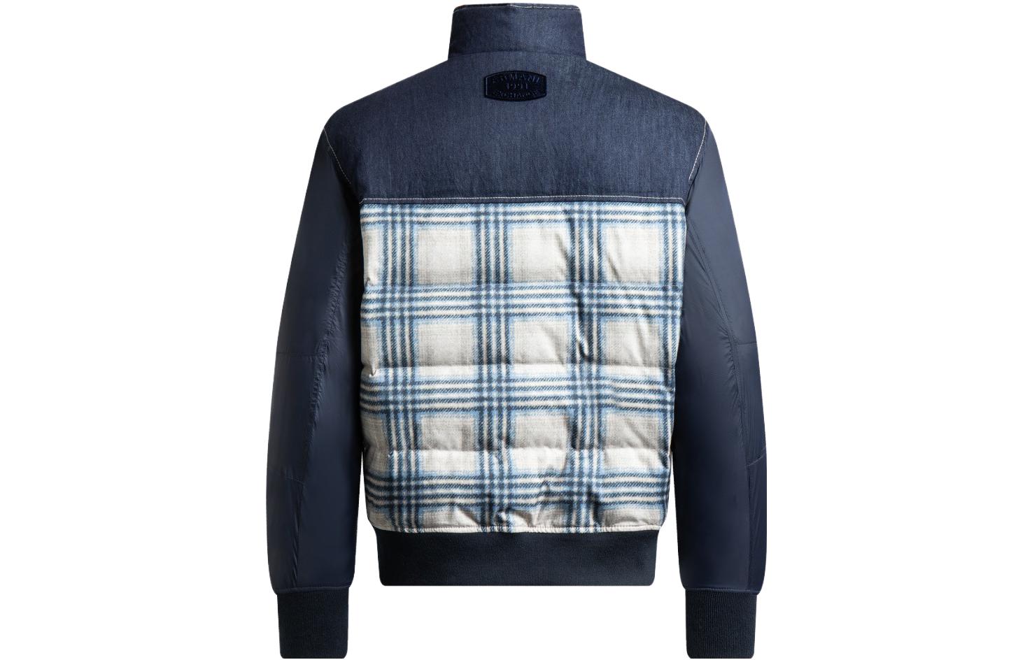 Lookbook 아르마니 익스체인지 FW23 체크 패치워크 터틀넥 다운 재킷 데님 블루 6RZBD2-Z198Z-25ET