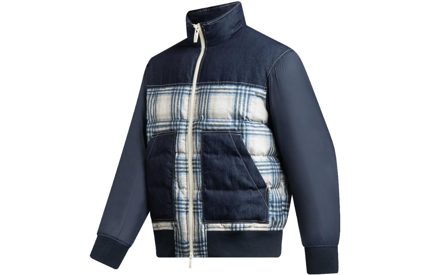 Shop 아르마니 익스체인지 FW23 체크 패치워크 터틀넥 다운 재킷 데님 블루 6RZBD2-Z198Z-25ET