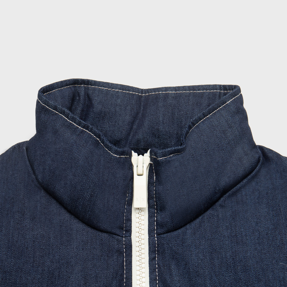 Sizing 아르마니 익스체인지 FW23 체크 패치워크 터틀넥 다운 재킷 데님 블루 6RZBD2-Z198Z-25ET