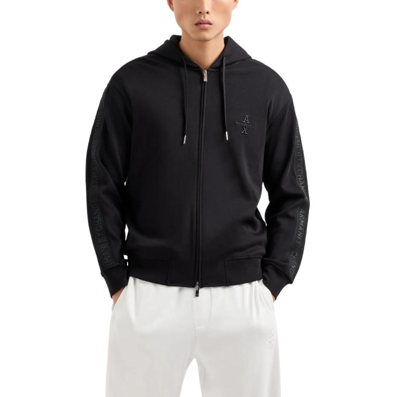 Lookbook Armani Exchange FW24 黑色連帽外套附標誌飾帶 6DZMLC-ZJNNZ-1200