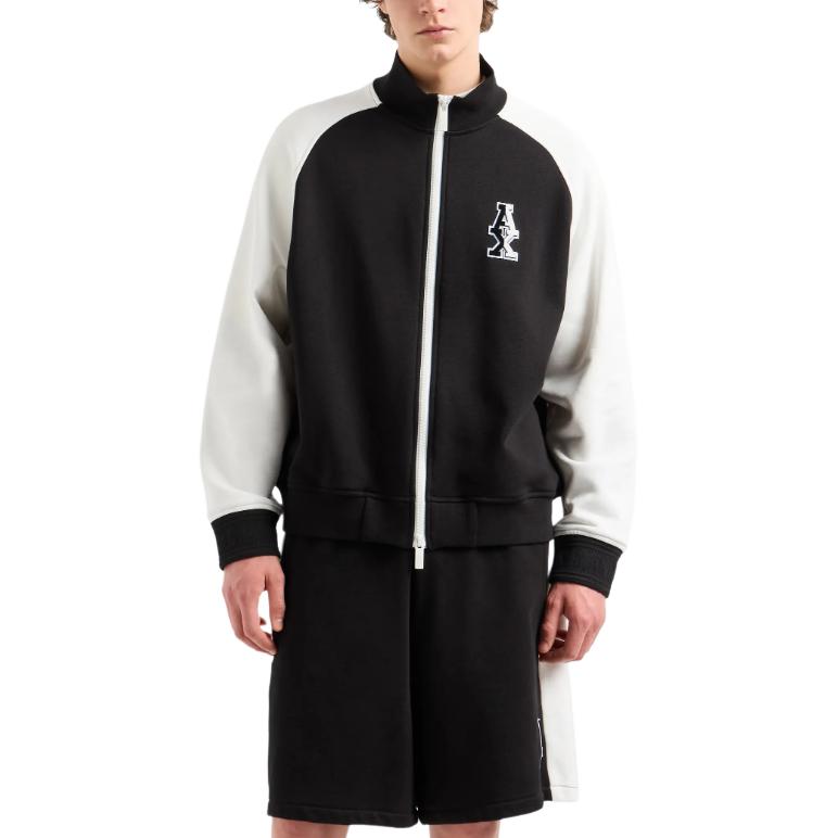 Lookbook 阿玛尼AX FW24拼色logo立领拉链卫衣 男款 多色 6DZMLE-ZJ4XZ-52AM