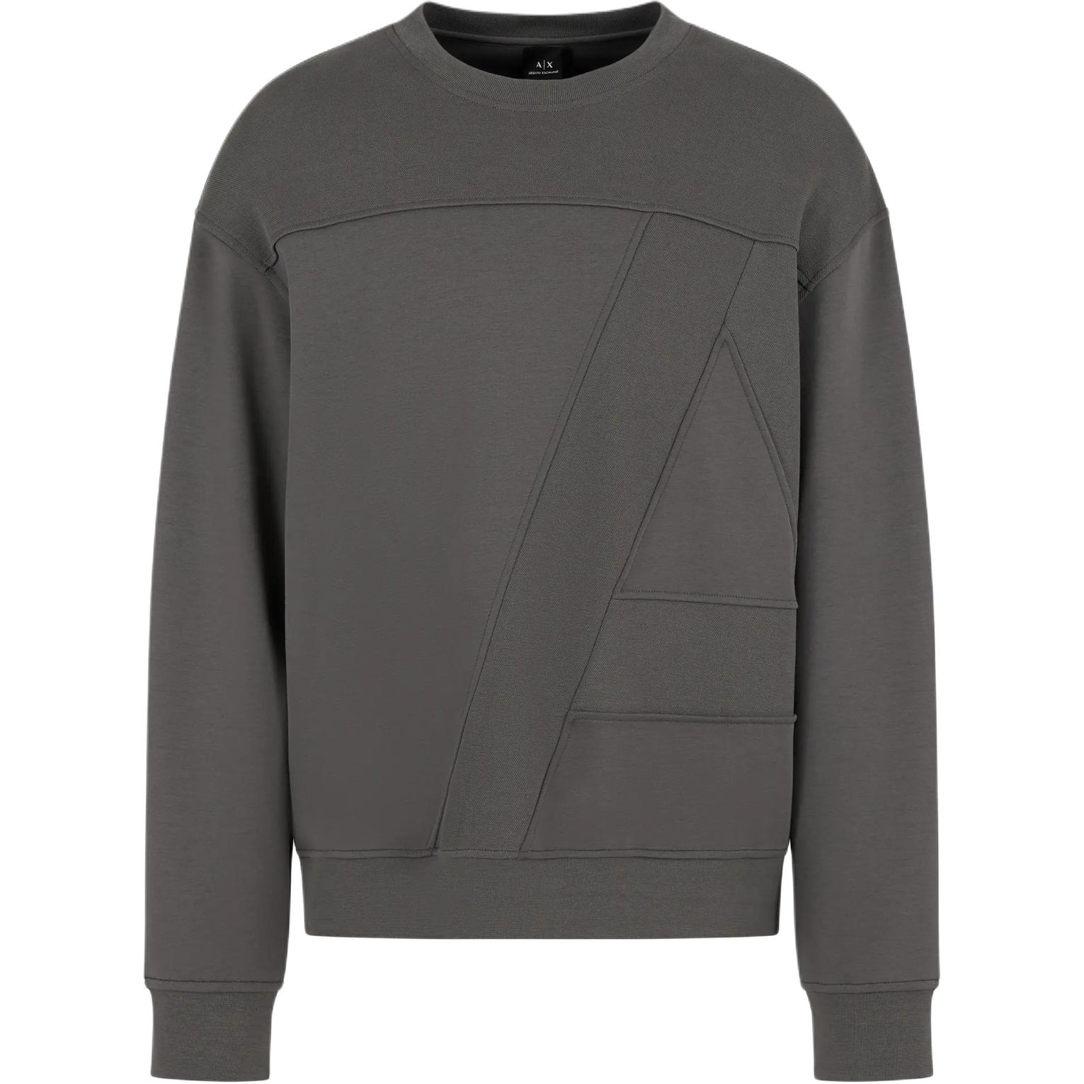 Armani Exchange FW24 Gray Logo Crewneck Loose-Fit Long Sleeve Sweatshirt 6DZMJA-ZJNKZ-19AC