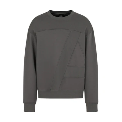Armani Exchange FW24 Gray Logo Crewneck Loose-Fit Long Sleeve Sweatshirt 6DZMJA-ZJNKZ-19AC