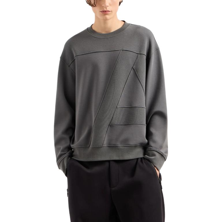 Lookbook Armani Exchange FW24 灰色Logo寬鬆長袖圓領衛衣 6DZMJA-ZJNKZ-19AC