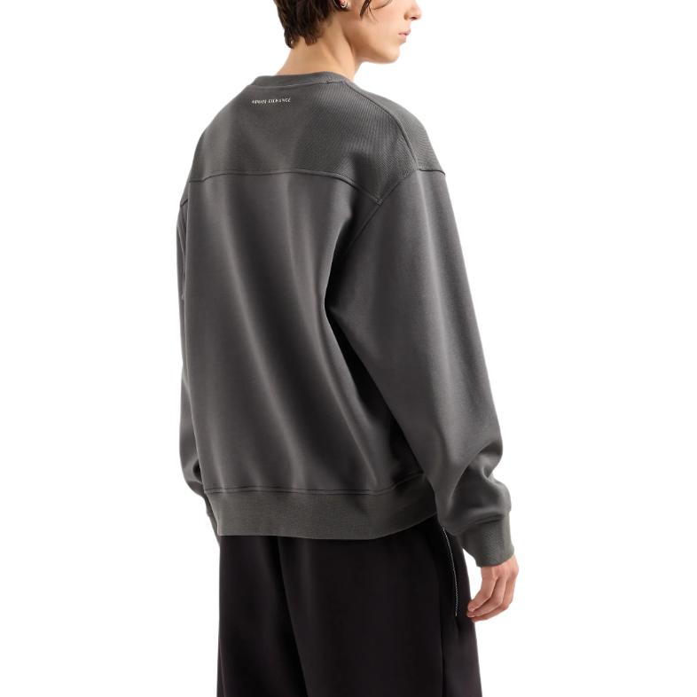 Shop Armani Exchange FW24 灰色Logo寬鬆長袖圓領衛衣 6DZMJA-ZJNKZ-19AC
