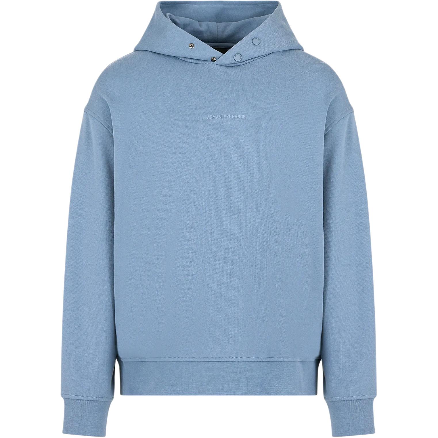 Armani Exchange FW24 Misty Blue Hoodie with Logo for Men 6DZMLJ-ZJ4XZ-15DU