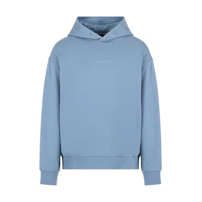 Armani Exchange FW24 Misty Blue Hoodie with Logo for Men 6DZMLJ-ZJ4XZ-15DU