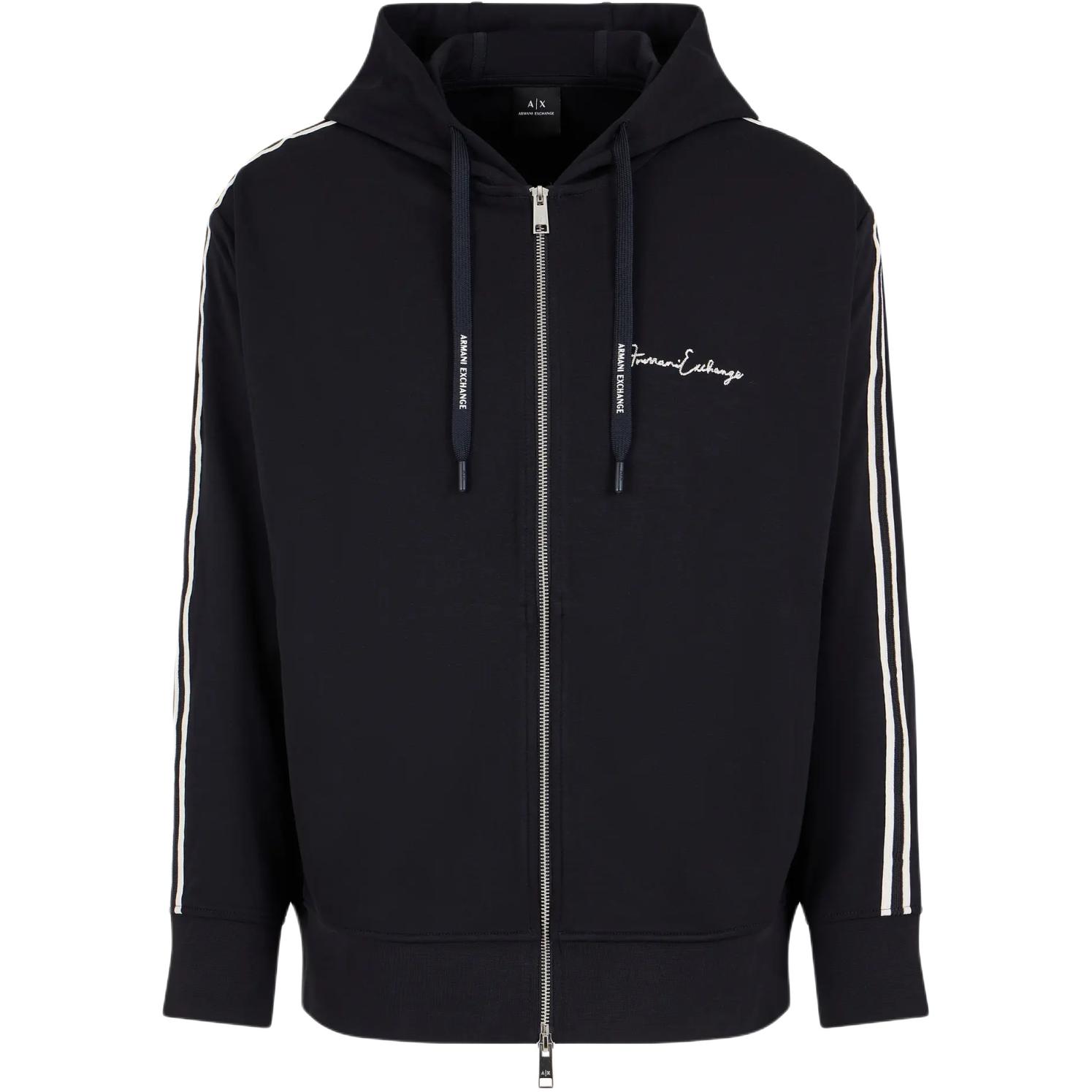 Armani Exchange FW24 Striped Logo Hoodie Navy Blue Zip-Up Sweater 8NZMSH-Z9N1Z-1583