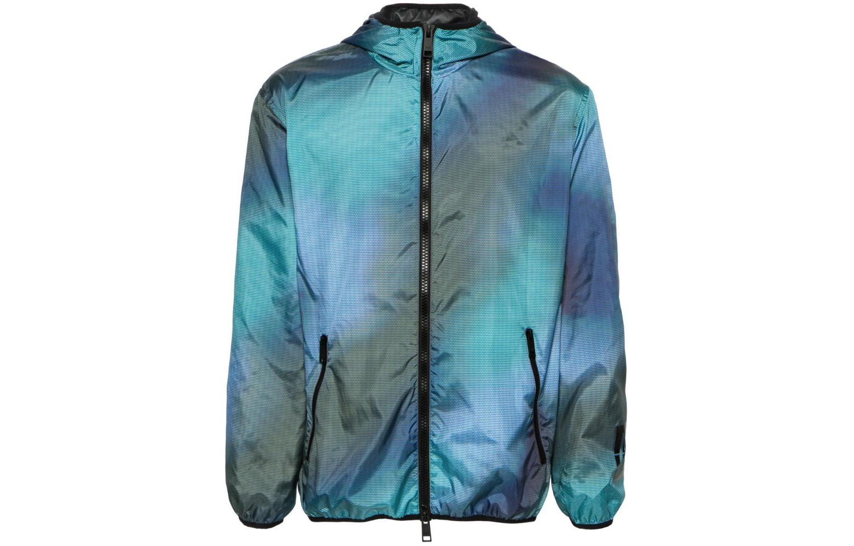 Armani Exchange Gradient Logo Print Hoodie Zip Jacket Blue SS24 Loose Fit 3DZB21-ZNKRZ-BLUE