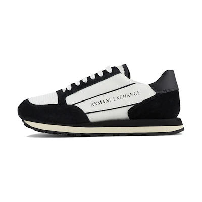 Armani Exchange Leather and Fabric Print Low Top Sneakers 'Black and White'