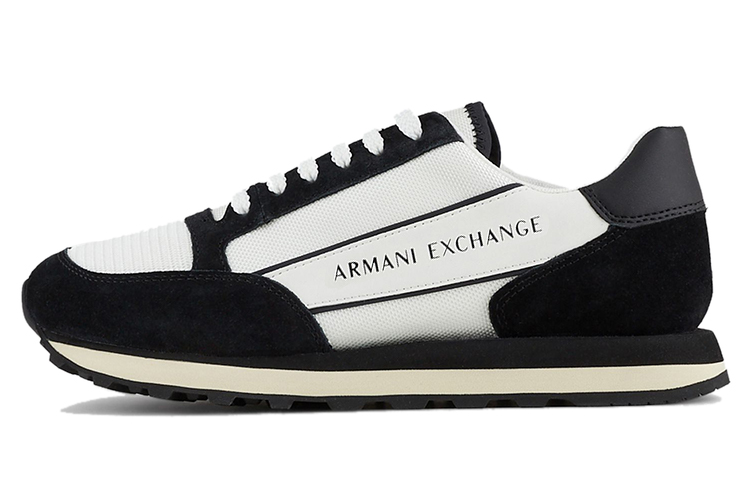 Armani Exchange Leather and Fabric Print Low Top Sneakers 'Black and White' XUX083-XV263-1A001