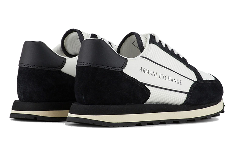 Shop Armani Exchange Leather and Fabric Print Low Top Sneakers 'Black and White' XUX083-XV263-1A001