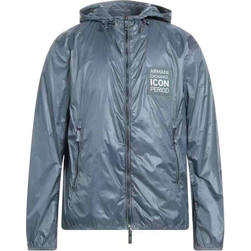 Armani Exchange Letter Patch Zip Hoodie Jacket - Blue Gray 8NZBP3-ZNYNZ-1954