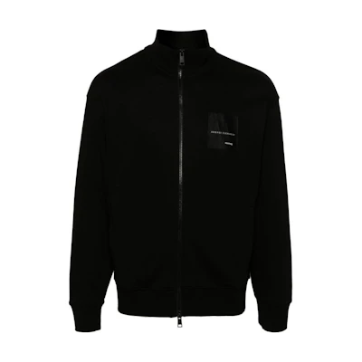 Armani Exchange Logo Patch Zip-Up Jacket Black Long Sleeve Outerwear 3DZMJB-ZJDPZ-BLACK