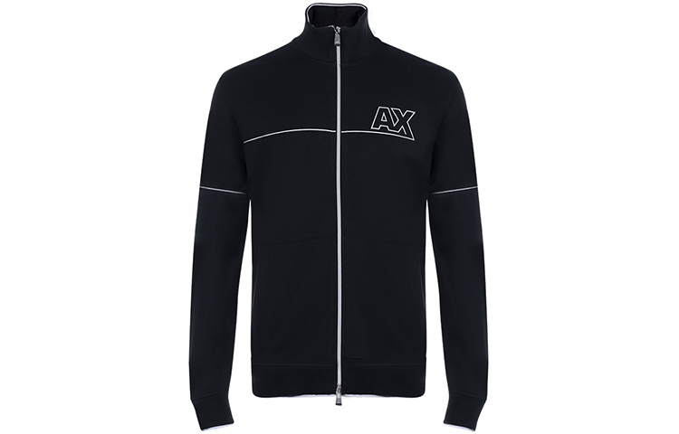 Armani Exchange Logo Print Zip-Up Loose Sweatshirt Jacket Men’s Black 6KZMFE-ZJ5NZ-1200