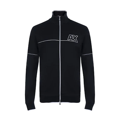 Armani Exchange Logo Print Zip-Up Loose Sweatshirt Jacket Men’s Black 6KZMFE-ZJ5NZ-1200