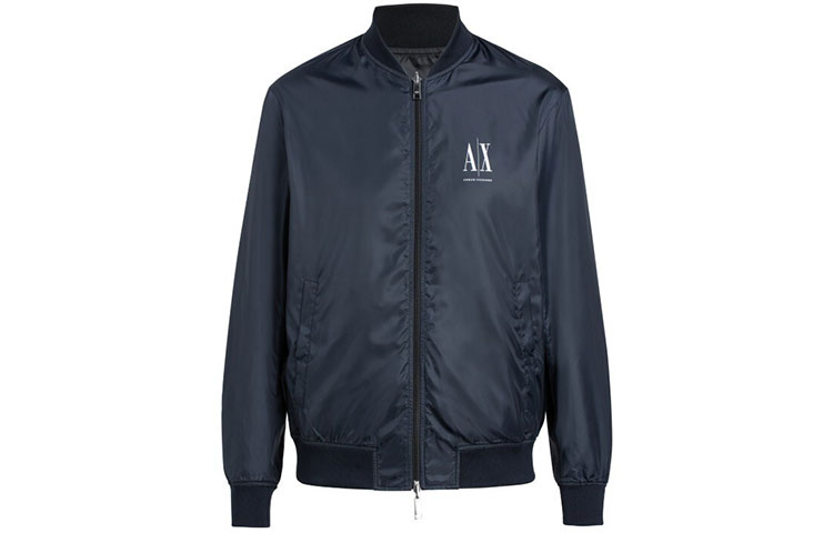 Armani Exchange Logo Print Zip Jacket Navy Blue Casual Outerwear 6HZB14-ZNKAZ-0518