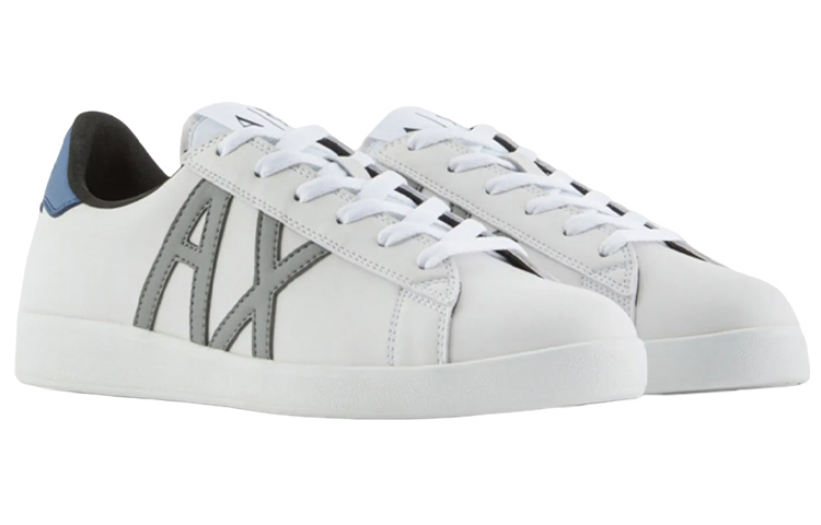 Armani Exchange Low-Top Leather Sneakers 'White Grey Blue' 圖 3