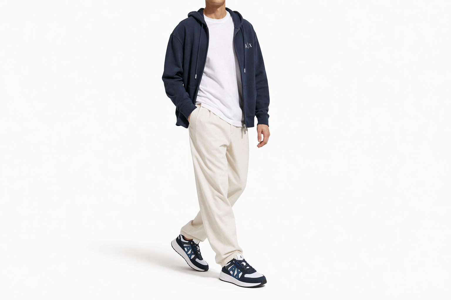 Order Armani Exchange Lage Sneakers ''Wit Donkerblauw'' XUX090XV276S563