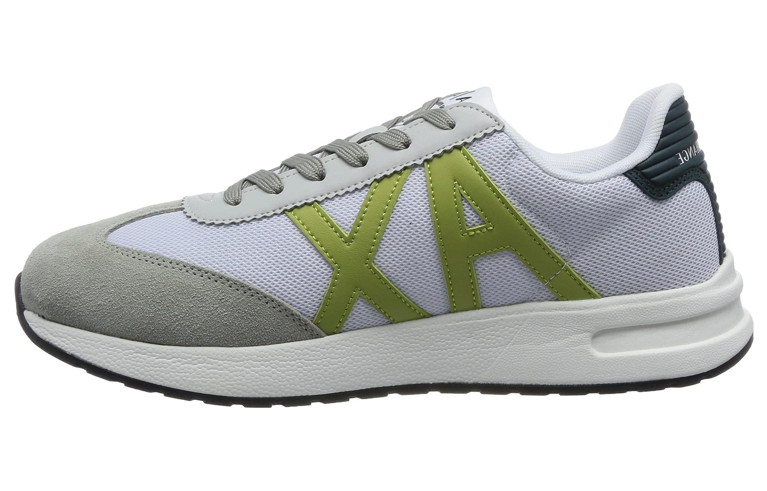 Armani Exchange Mesh Lace-Up Low-Top Casual Shoes Grey Green. XUX071XV527S558