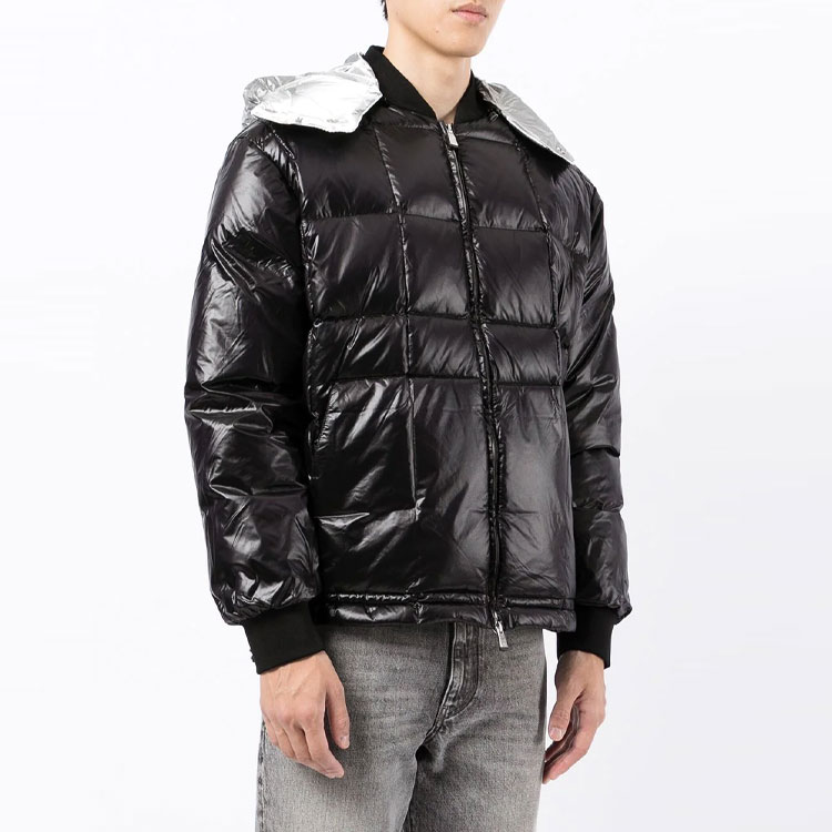 Shop アルマーニエクスチェンジ メタリック ジッパー フード付き ダウンジャケット ブラック 6KZB10-ZNI8Z-2218