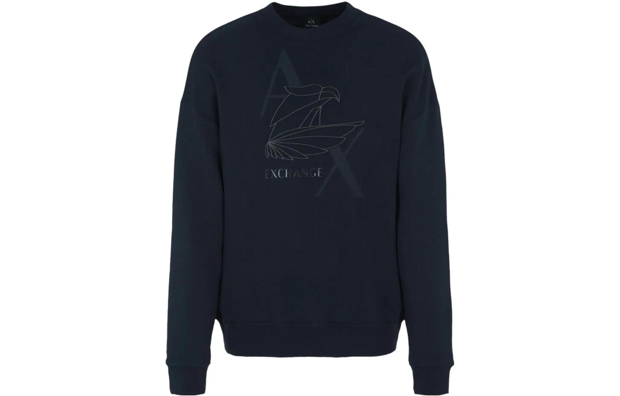 Armani Exchange Navy Blue Letter Graphic Crewneck Sweatshirt Long Sleeve 6RZMAM-ZJ9KZ-1510