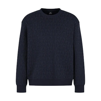 Armani Exchange Navy Blue Logo Print Pullover Crewneck Sweatshirt FW24 6DZMJK-ZJZGZ-55JW
