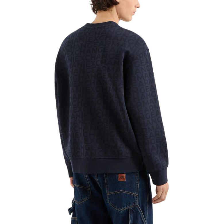Shop Armani Exchange Navy Blue Logo Print Pullover Crewneck Sweatshirt FW24 6DZMJK-ZJZGZ-55JW