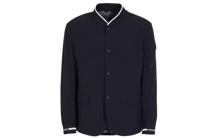 Armani Exchange Navy Blue Single-Breasted Jacket with Color-Block Collar 3DZGL1-ZN3GZ-11583
