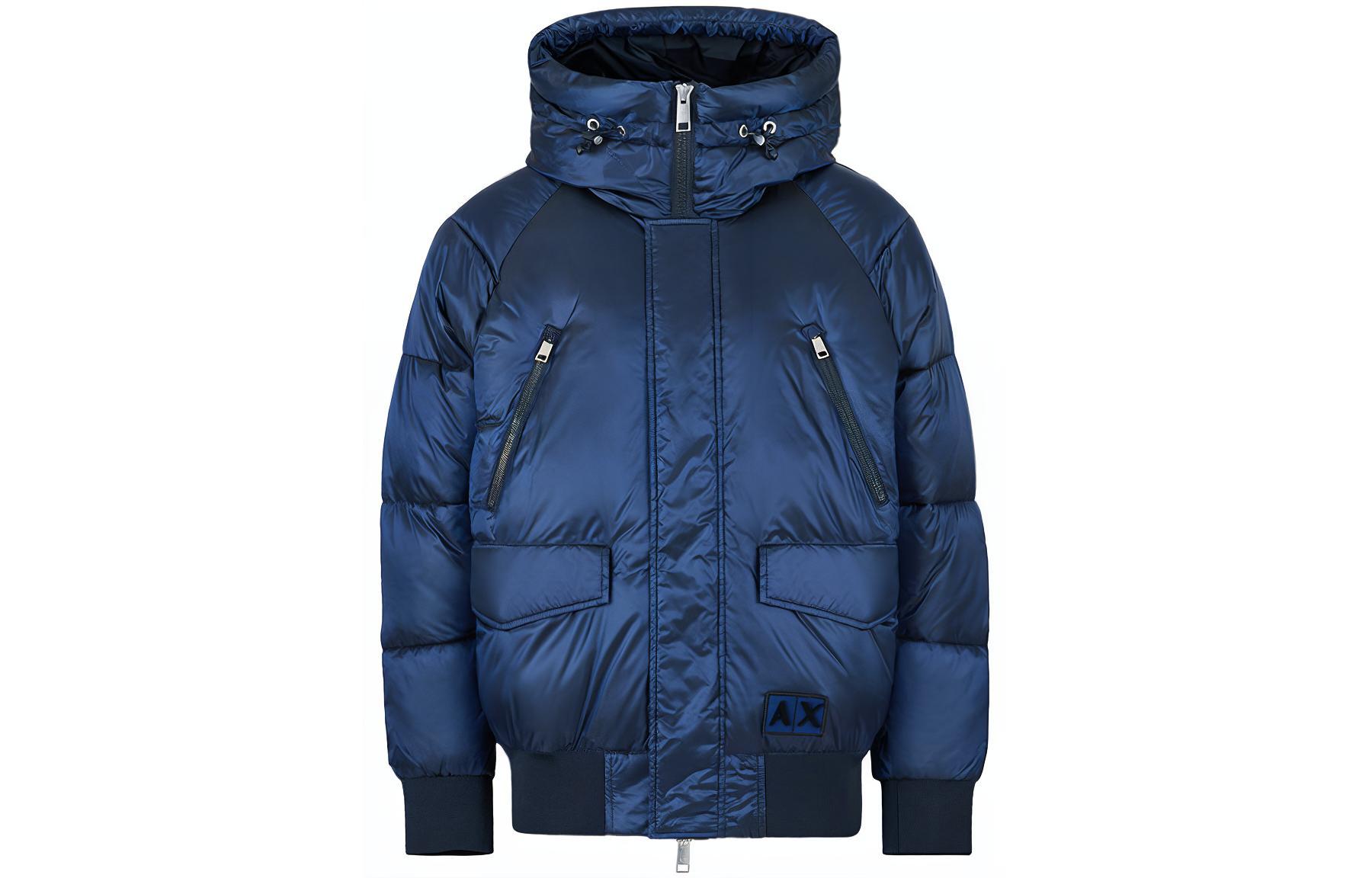 Armani Exchange Navy Blue Solid Loose-Fit Hooded Cotton Jacket 6LZB34-ZNWHZ-85BS