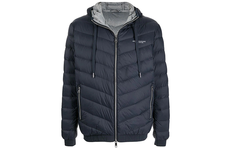 ARMANI EXCHANGE Navy Blue Zip-Up Logo Hoodie Jacket 8NZB53-ZNW3Z-5578