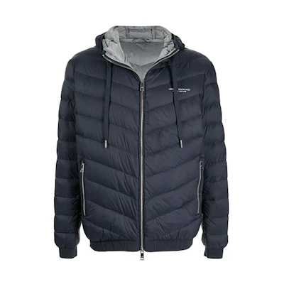ARMANI EXCHANGE Navy Blue Zip-Up Logo Hoodie Jacket 8NZB53-ZNW3Z-5578