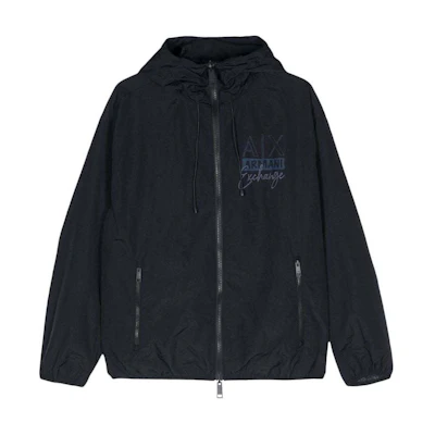 Armani Exchange Navy Jacket with Logo Print and Drawstring Zipper Pockets 3DZB12-ZN3OZ-SEAMILITARYBLUE