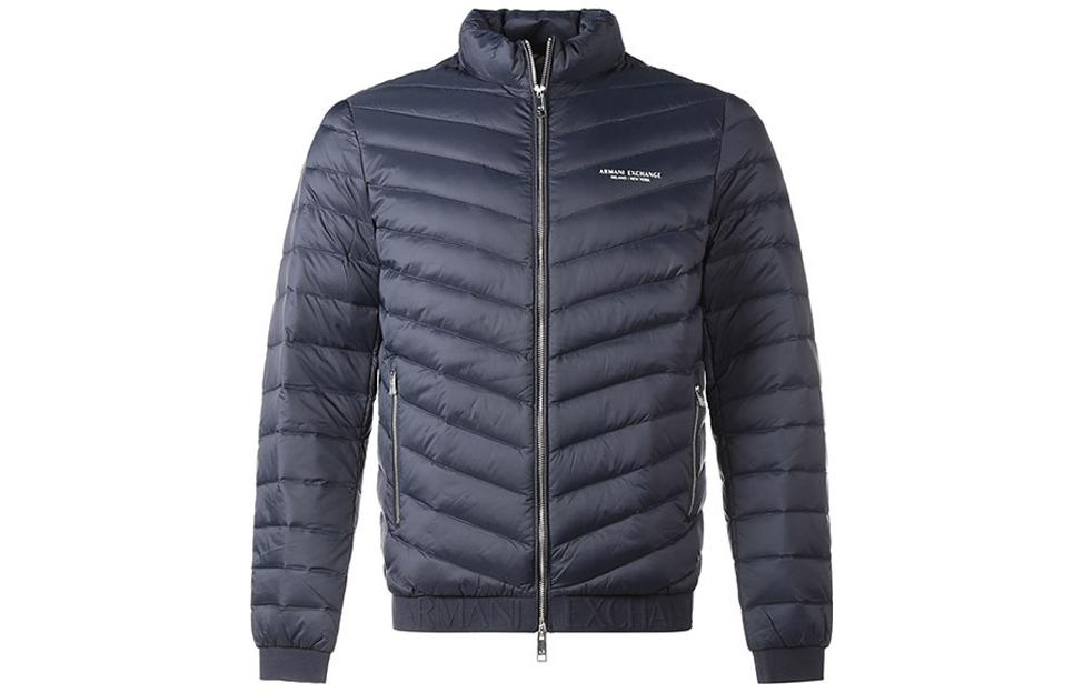 Armani Exchange Navy Logo Print Zip-Up Puffer Jacket with Stand Collar 8NZB52-ZNW3Z-4719