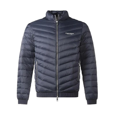 Armani Exchange Navy Logo Print Zip-Up Puffer Jacket with Stand Collar 8NZB52-ZNW3Z-4719