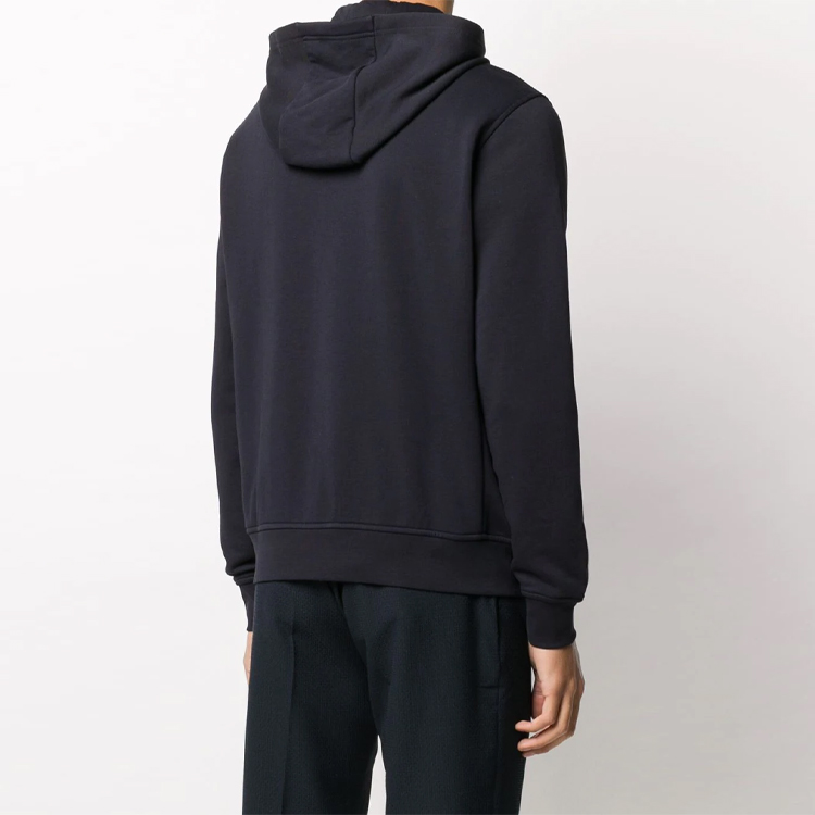 Shop Armani Exchange 海軍藍標誌拉鏈抽繩連帽衫 8NZM95-ZJKRZ-1510