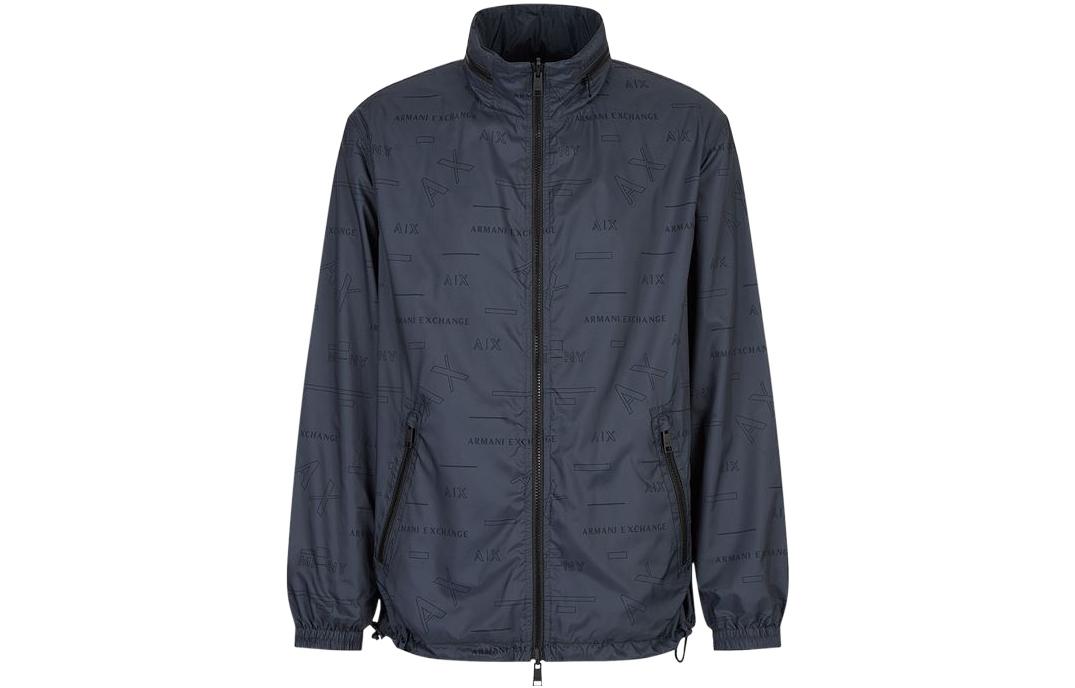 Armani Exchange Navy Nylon Zip-Up Logo Stand-Collar Jacket FW22 6LZB20-ZNUQZ-25CN