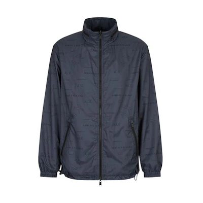 Armani Exchange Navy Nylon Zip-Up Logo Stand-Collar Jacket FW22 6LZB20-ZNUQZ-25CN