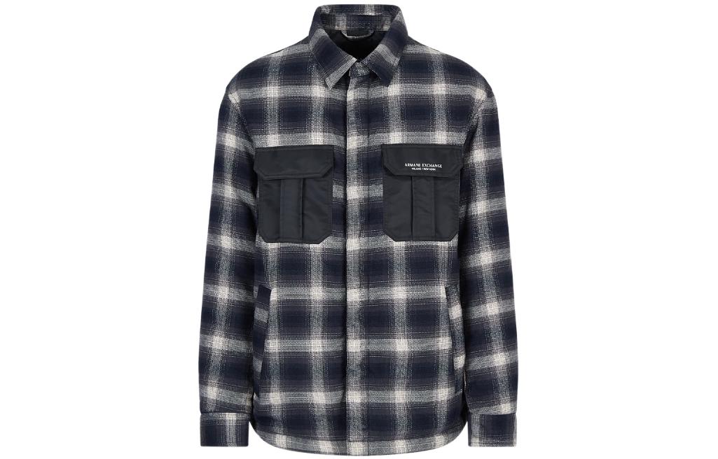 Armani Exchange Plaid Long-Sleeve Shirt Jacket with Chest Pocket 6LZBL5-ZNWQZ-45AD