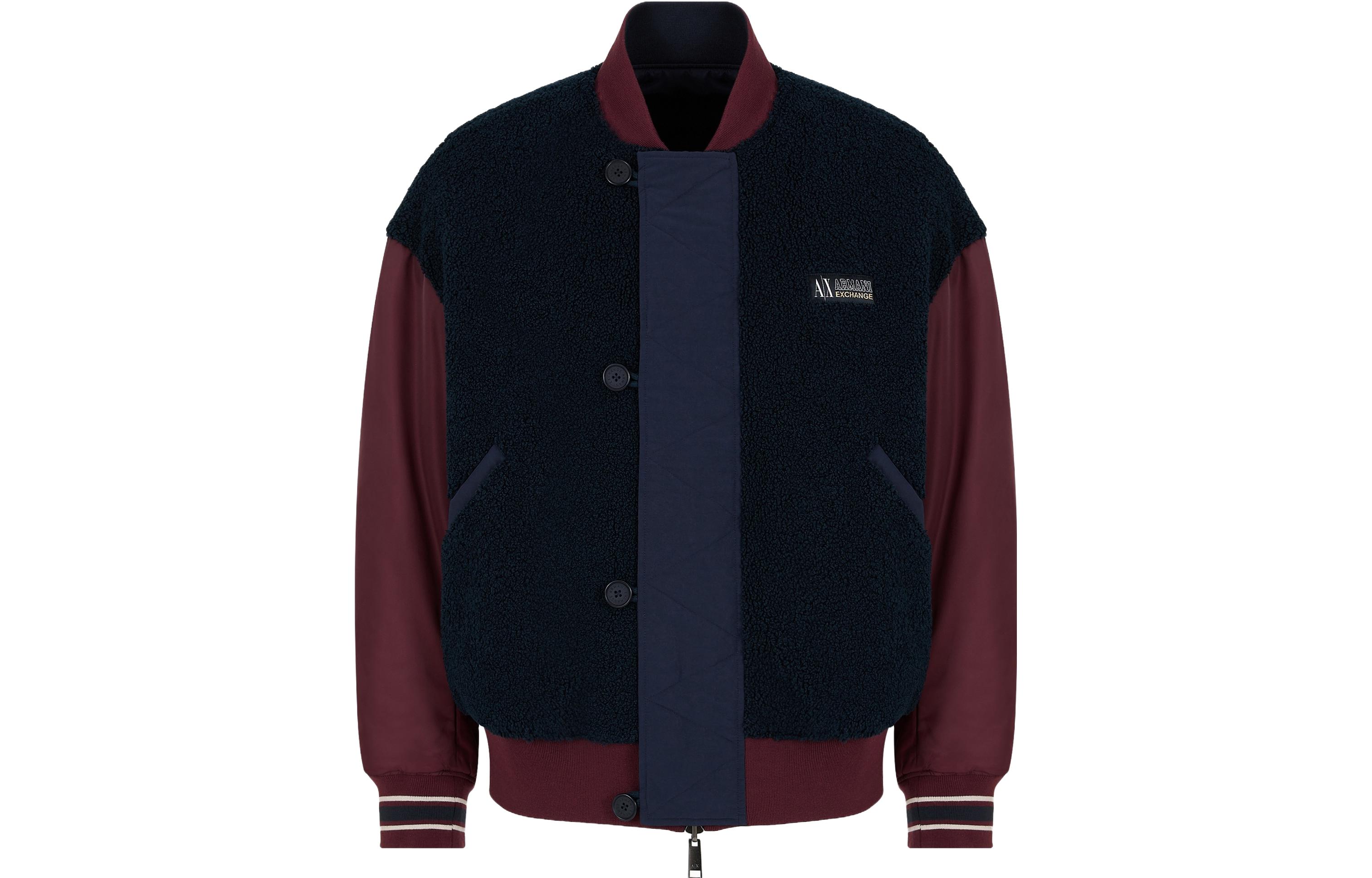 Armani Exchange Reversible Colorblock Letter Print Cotton Jacket Navy Blue . 6RZB27-ZNJ7Z-45AG