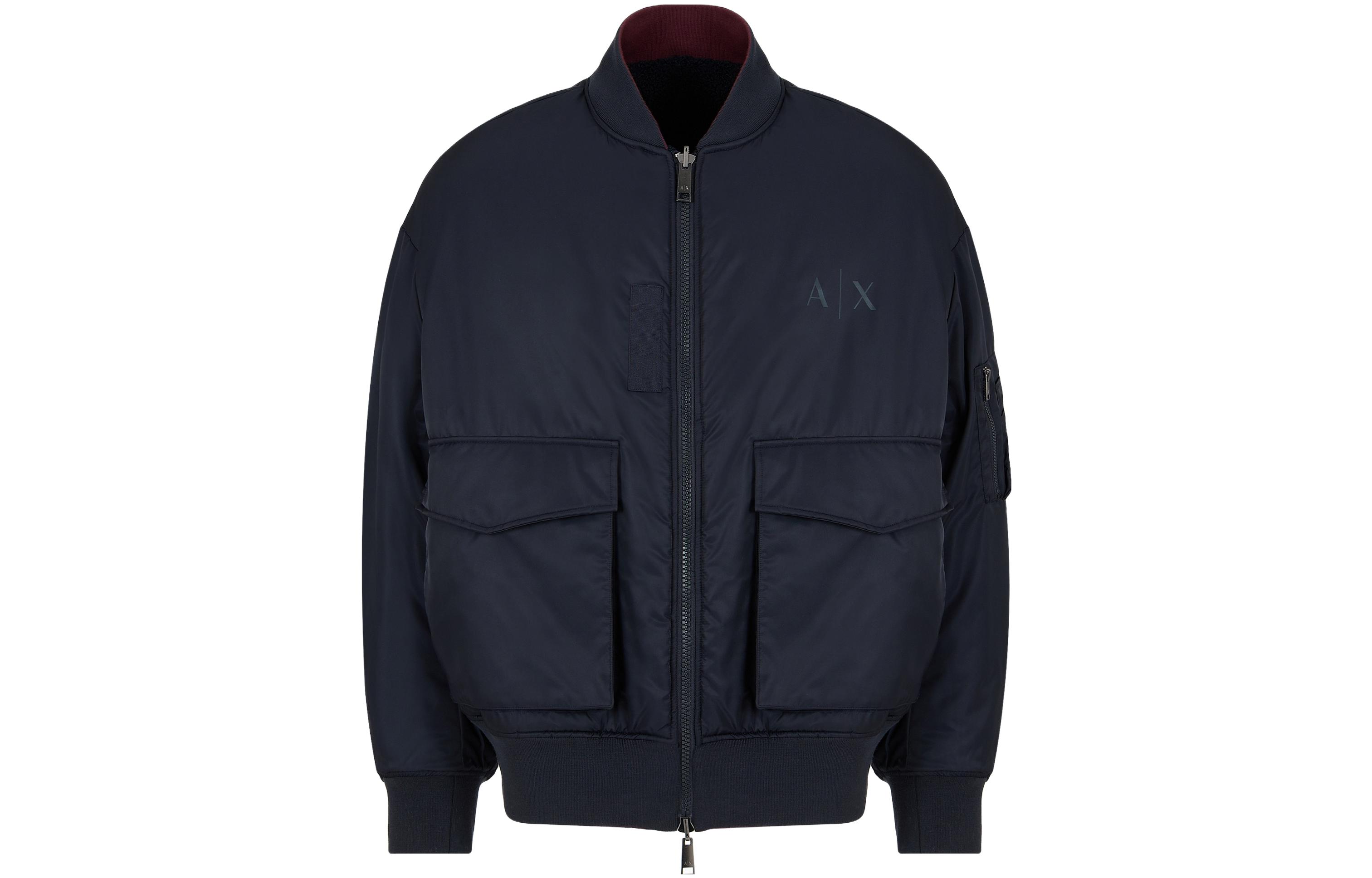 Lookbook Armani Exchange 雙面配色拼接字母棉外套 海軍藍. 6RZB27-ZNJ7Z-45AG