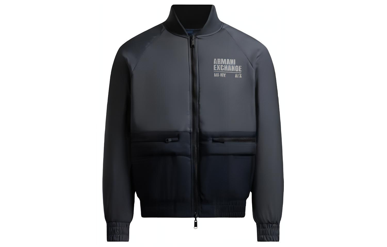 Armani Exchange Reversible Zipper Jacket with Colorblock Letter Print - Blue 6LZB01-ZNUQZ-25DM